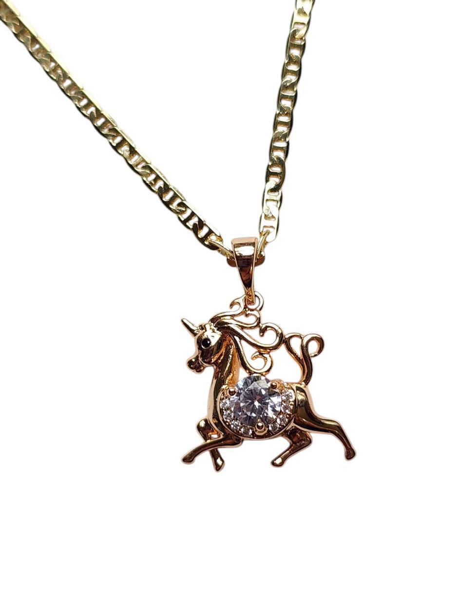 Collar con dije de unicornio Arcoiris de oro laminado 14 K 4