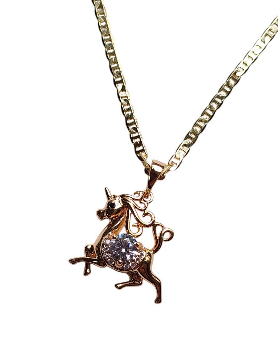 Collar con dije de unicornio Arcoiris de oro laminado 14 K 5