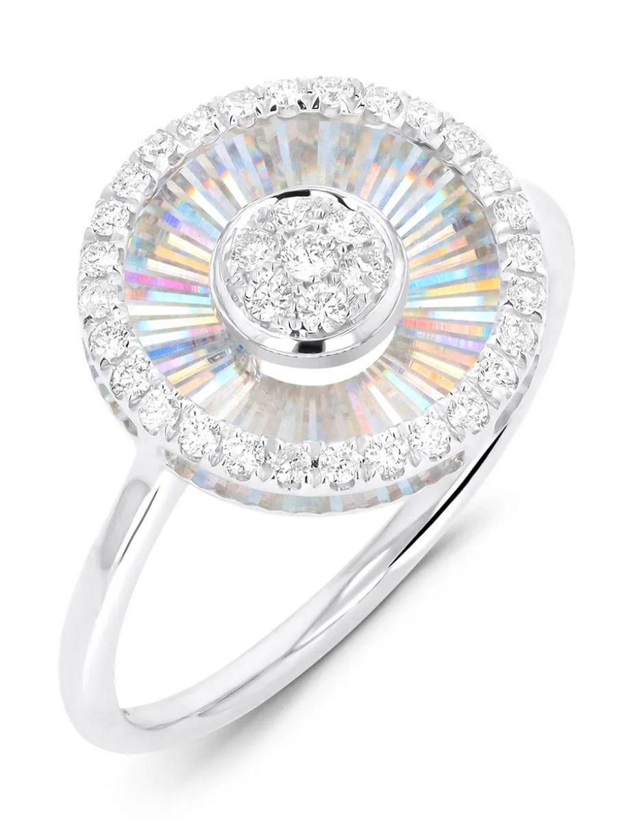Anillo circular 14 k de oro blanco diamante brillante
