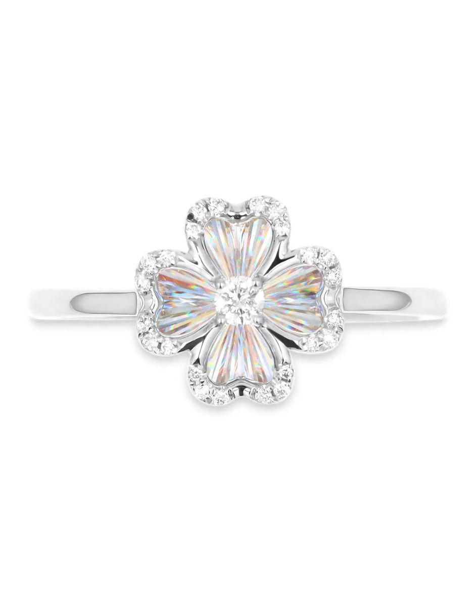Anillo de flor 14 k de oro blanco diamante brillante 2
