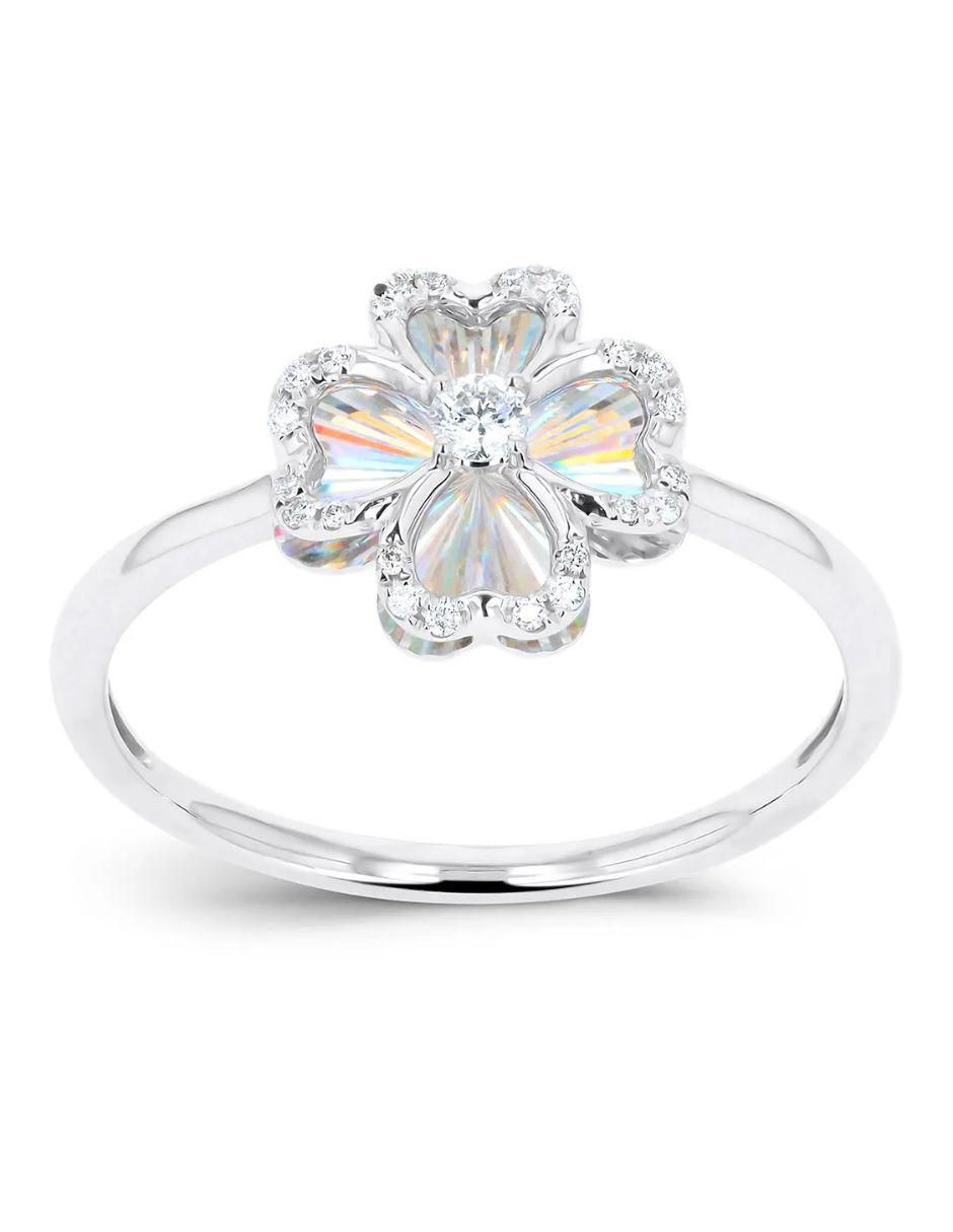 Anillo de flor 14 k de oro blanco diamante brillante 4