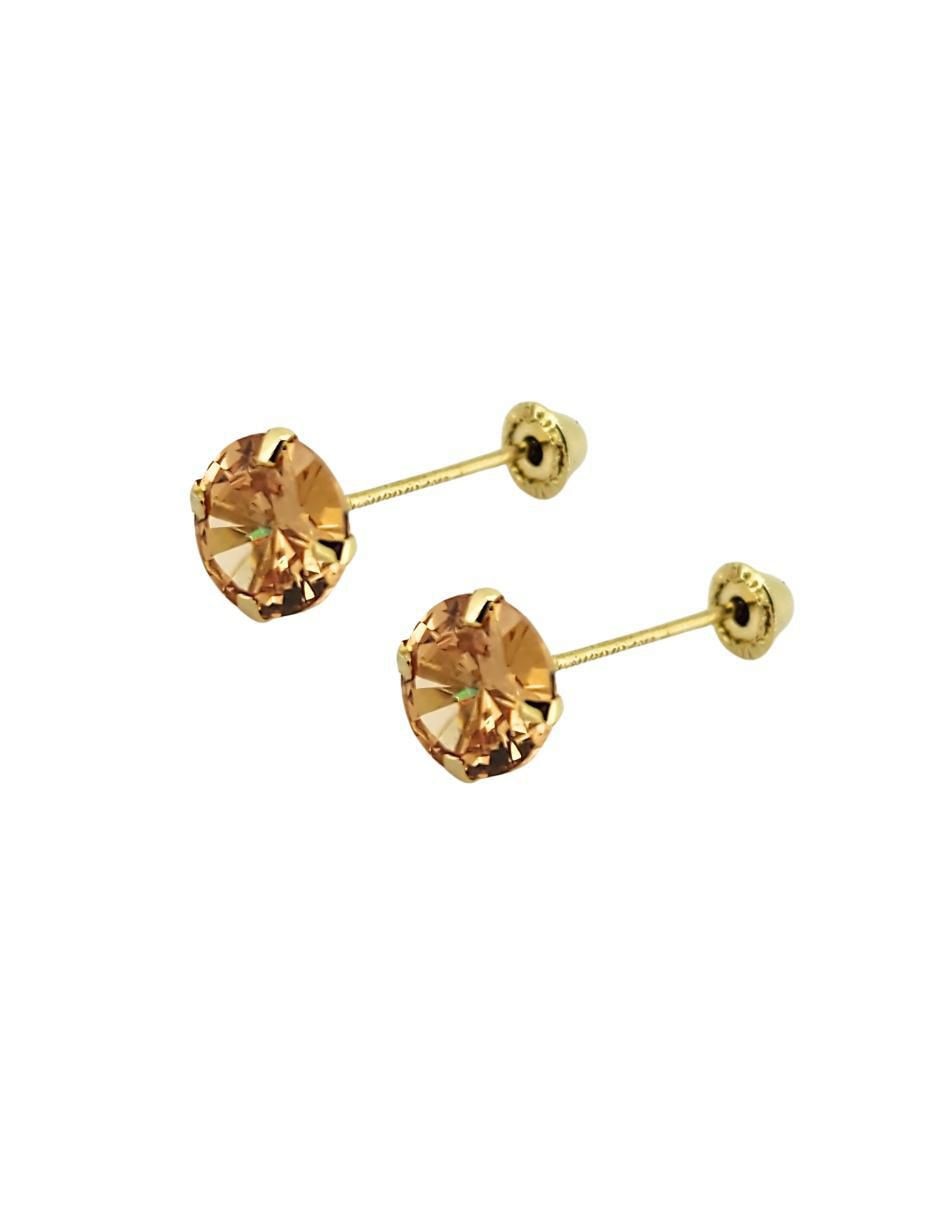 Broqueles redondos de oro amarillo 10 k con acabado pavé zirconia 3