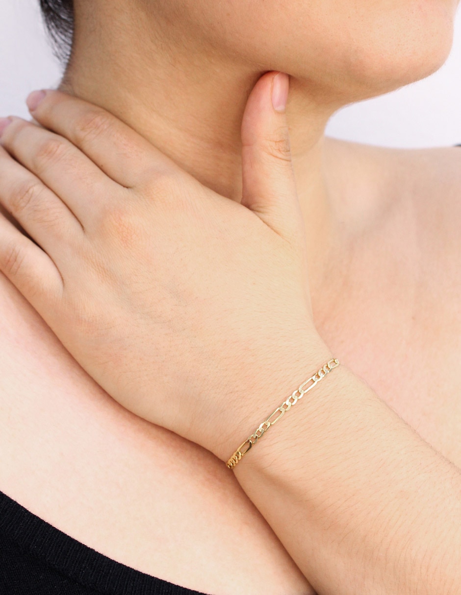 Pulsera de oro amarillo 14 k Dinasti con acabado diamantado 4