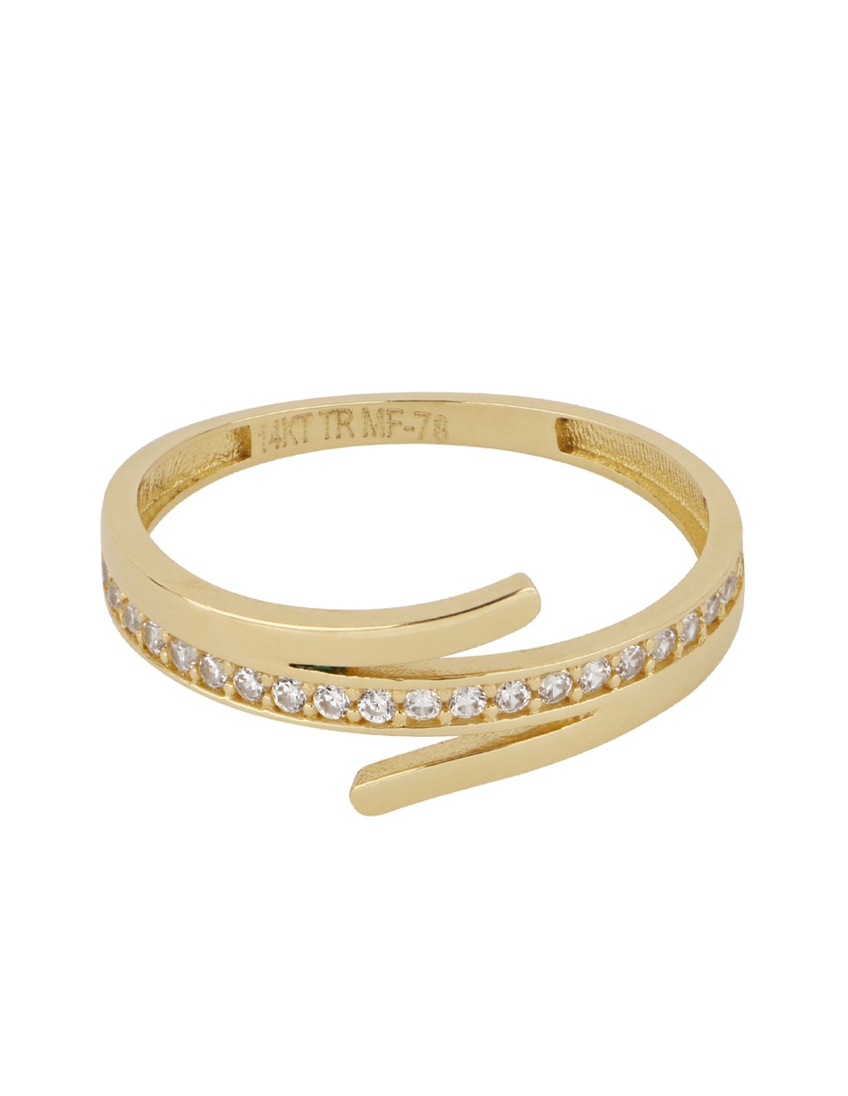 Anillo 14 k de oro amarillo zirconia pulido
