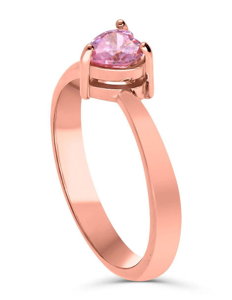 Anillo de corazón 14 k de oro rosa zirconia brillante