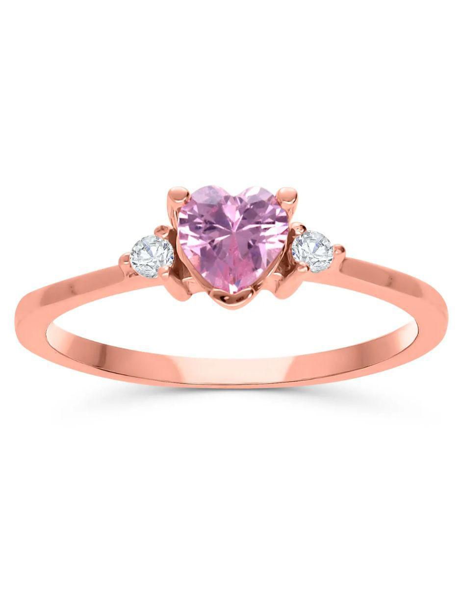 Anillo de corazón 14 k de oro rosa zirconia brillante Anillo de corazón 14 k de oro rosa zirconia brillante