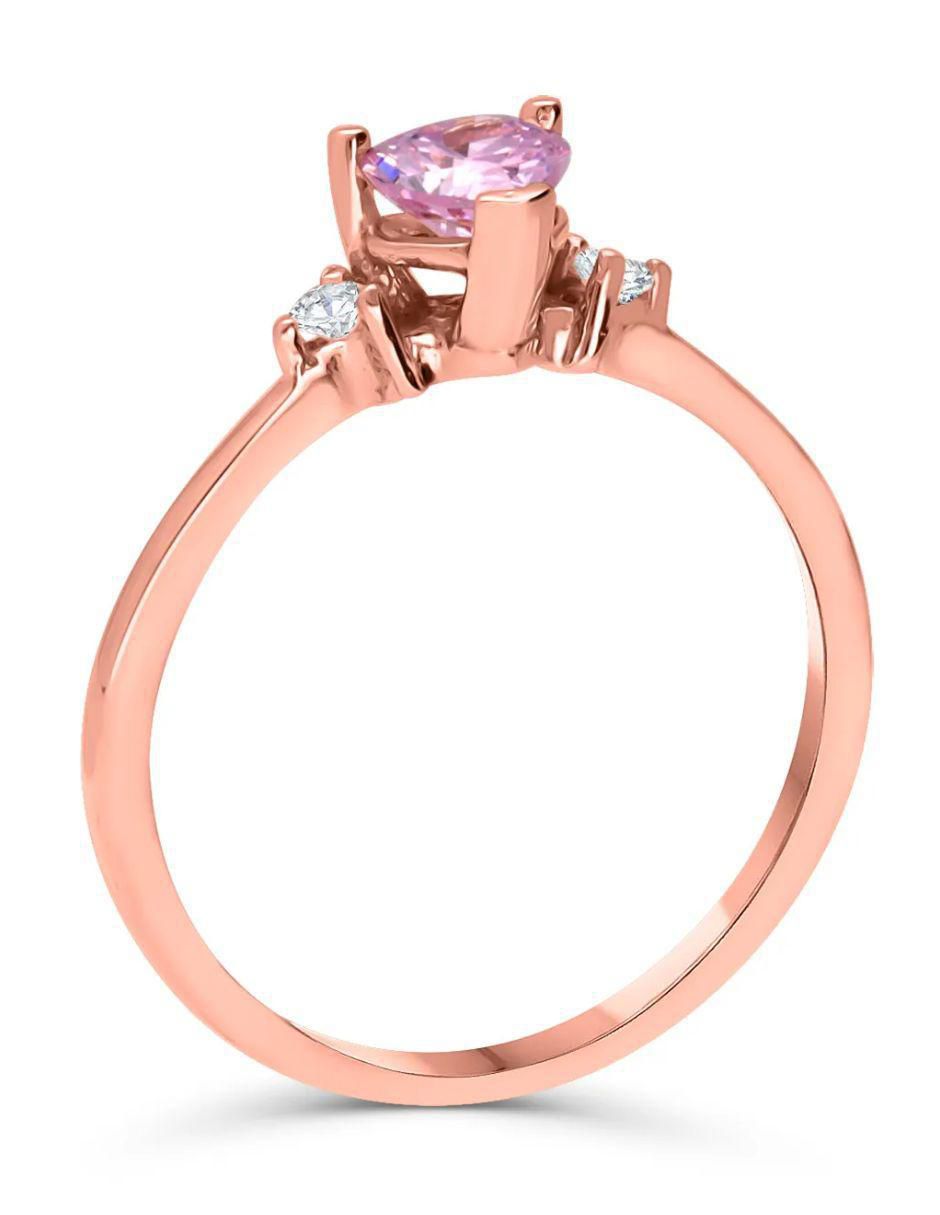 Anillo de corazón 14 k de oro rosa zirconia brillante 2
