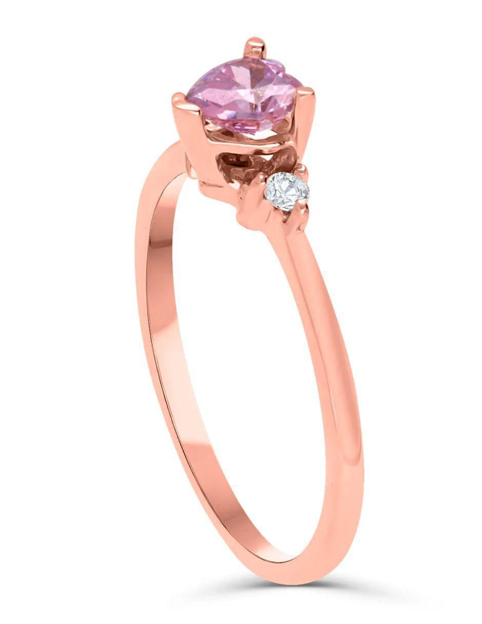 Anillo de corazón 14 k de oro rosa zirconia brillante 4