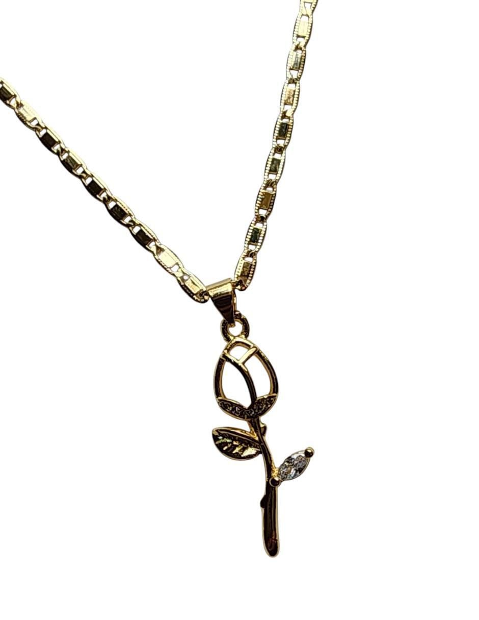 Collar con dije de flor Amor de oro laminado 14 K 2