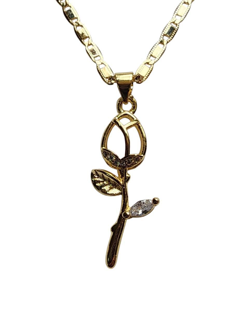 Collar con dije de flor Amor de oro laminado 14 K 3