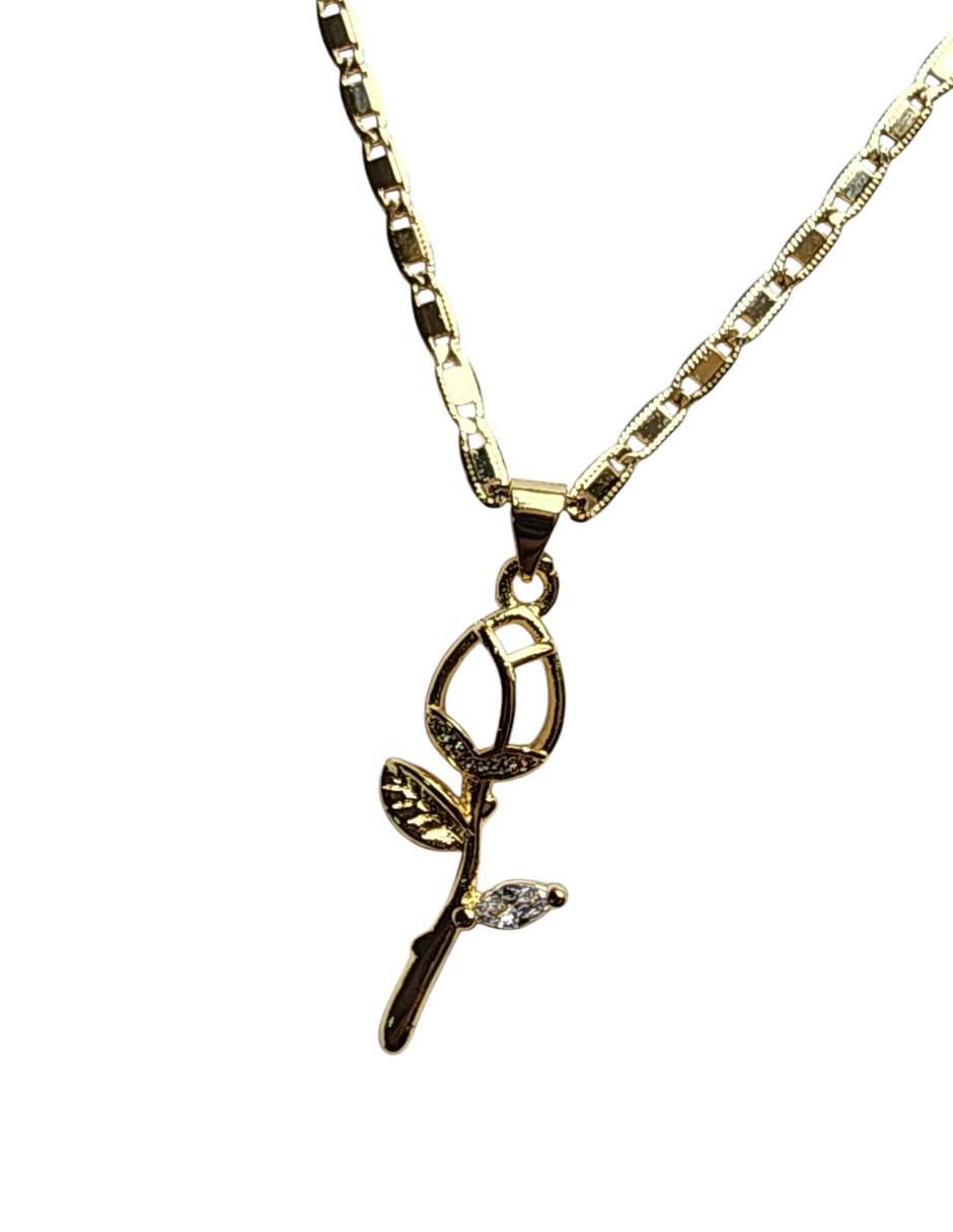 Collar con dije de flor Amor de oro laminado 14 K 4