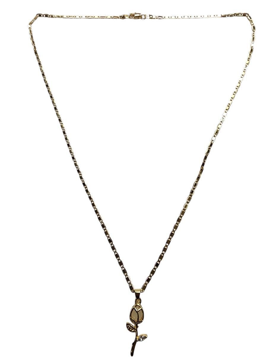 Collar con dije de flor Amor de oro laminado 14 K 5