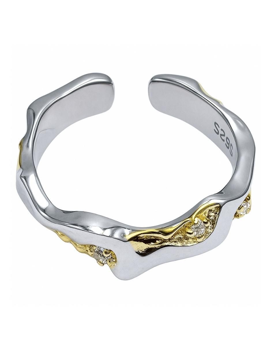 Anillo Brillo de plata P 925 con acabado baño de oro 2