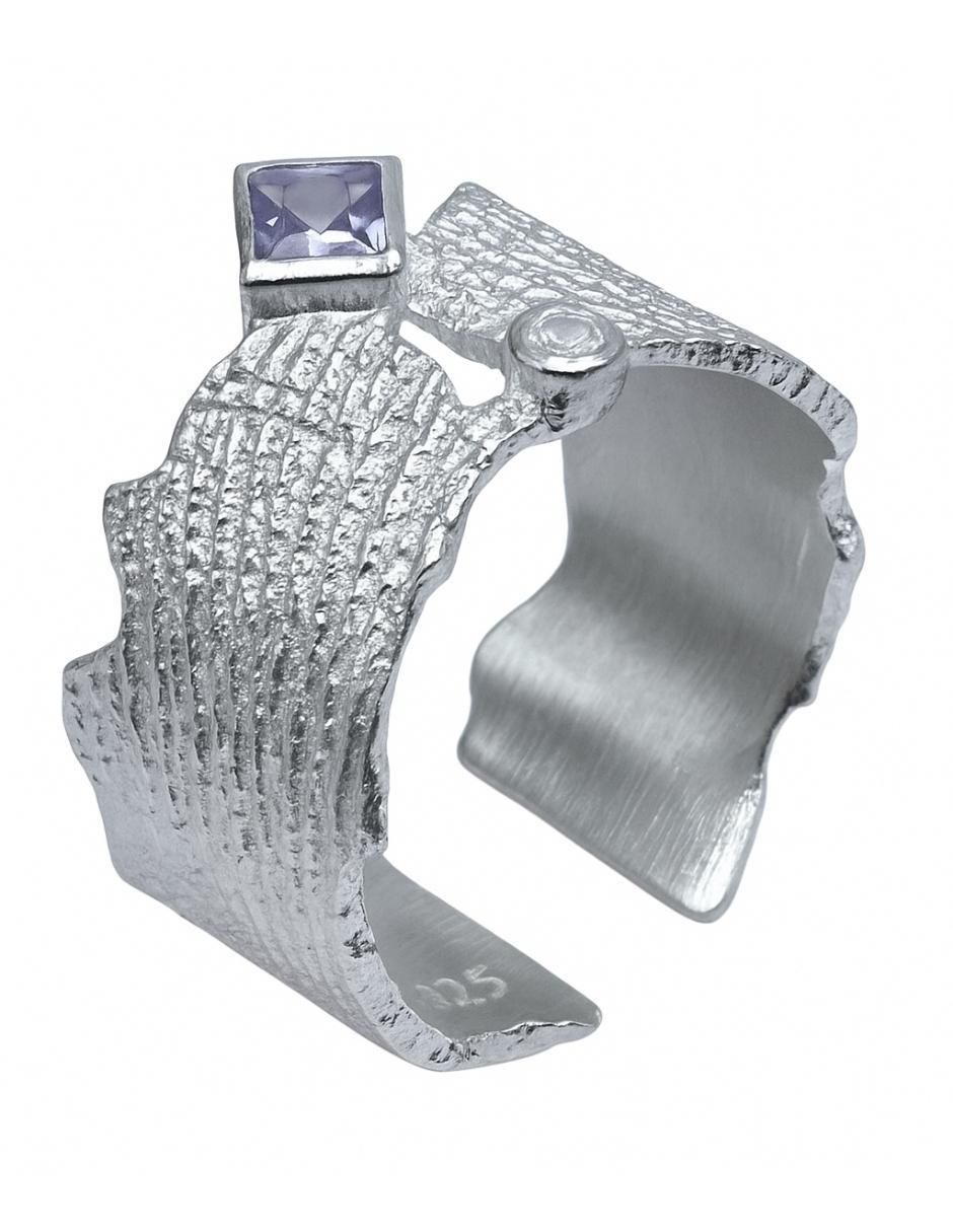 Anillo con gema Vintage P 925 de plata zirconia semi mate 2