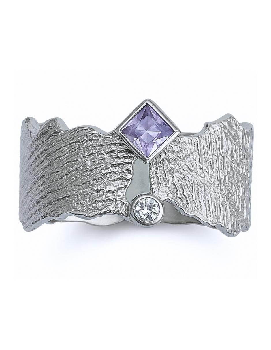 Anillo con gema Vintage P 925 de plata zirconia semi mate 3
