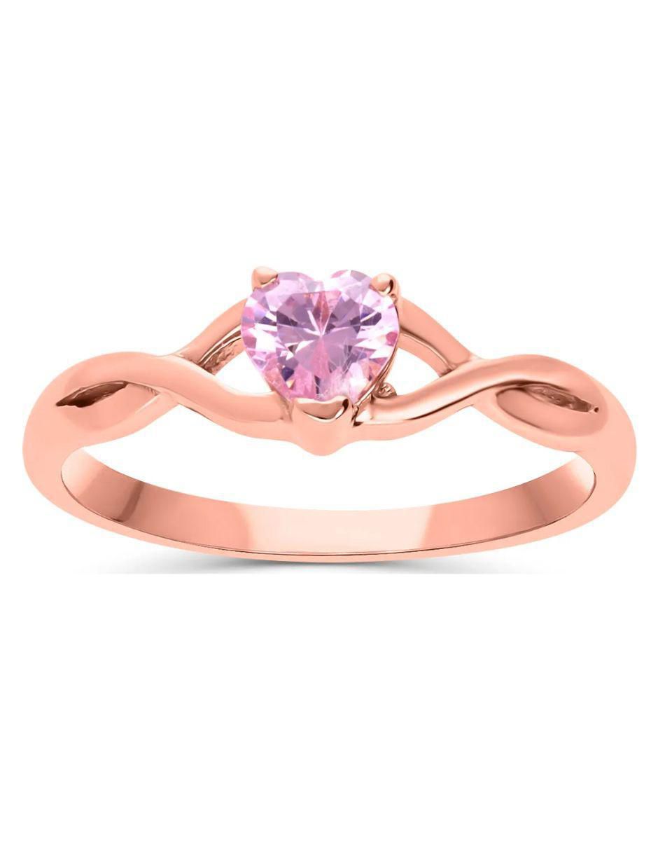 Anillo de corazón 14 k de oro rosa zirconia brillante