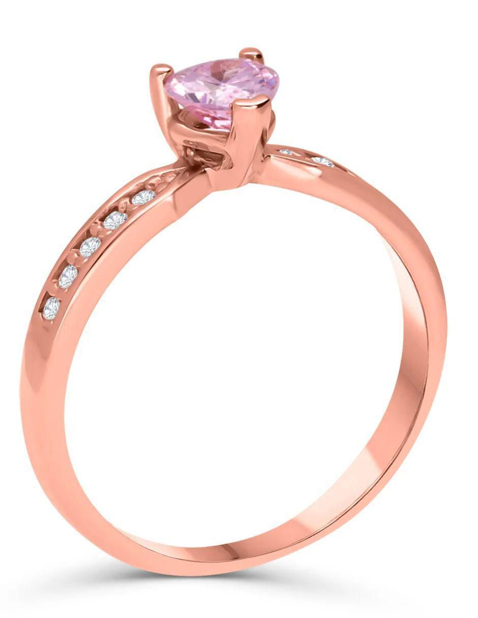 Anillo de corazón 14 k de oro rosa zirconia brillante 2