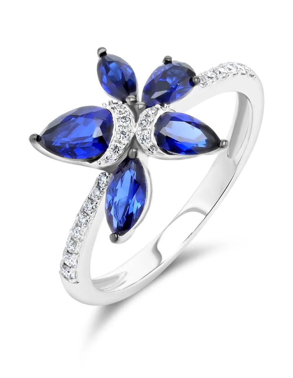 Anillo de flor 14 k de oro blanco diamante brillante 5