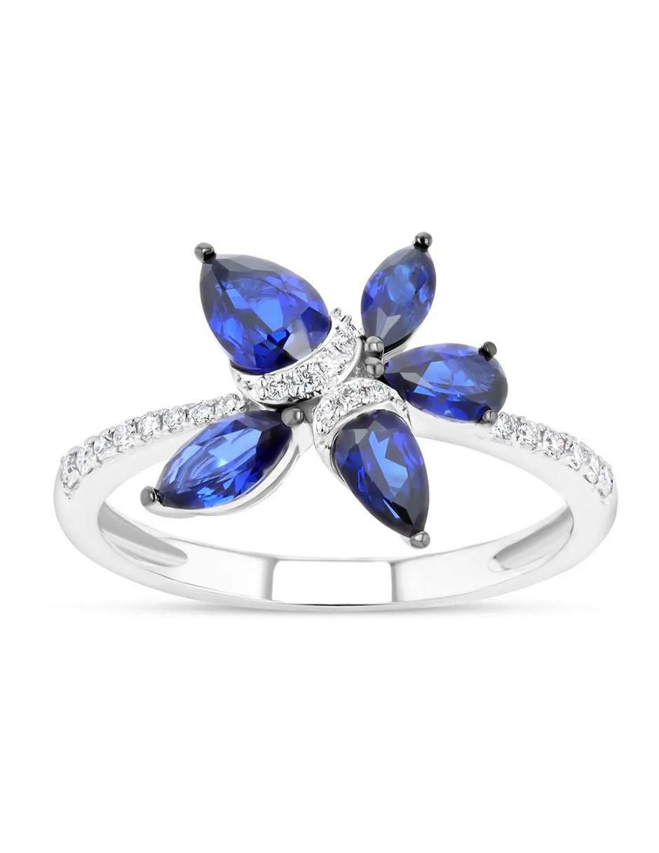 Anillo de flor 14 k de oro blanco diamante brillante 2