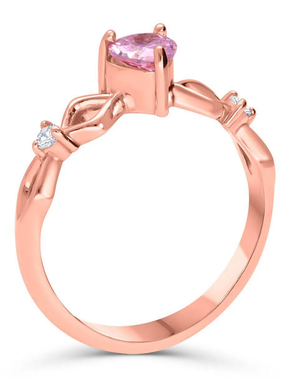 Anillo de corazón 14 k de oro rosa zirconia brillante 2