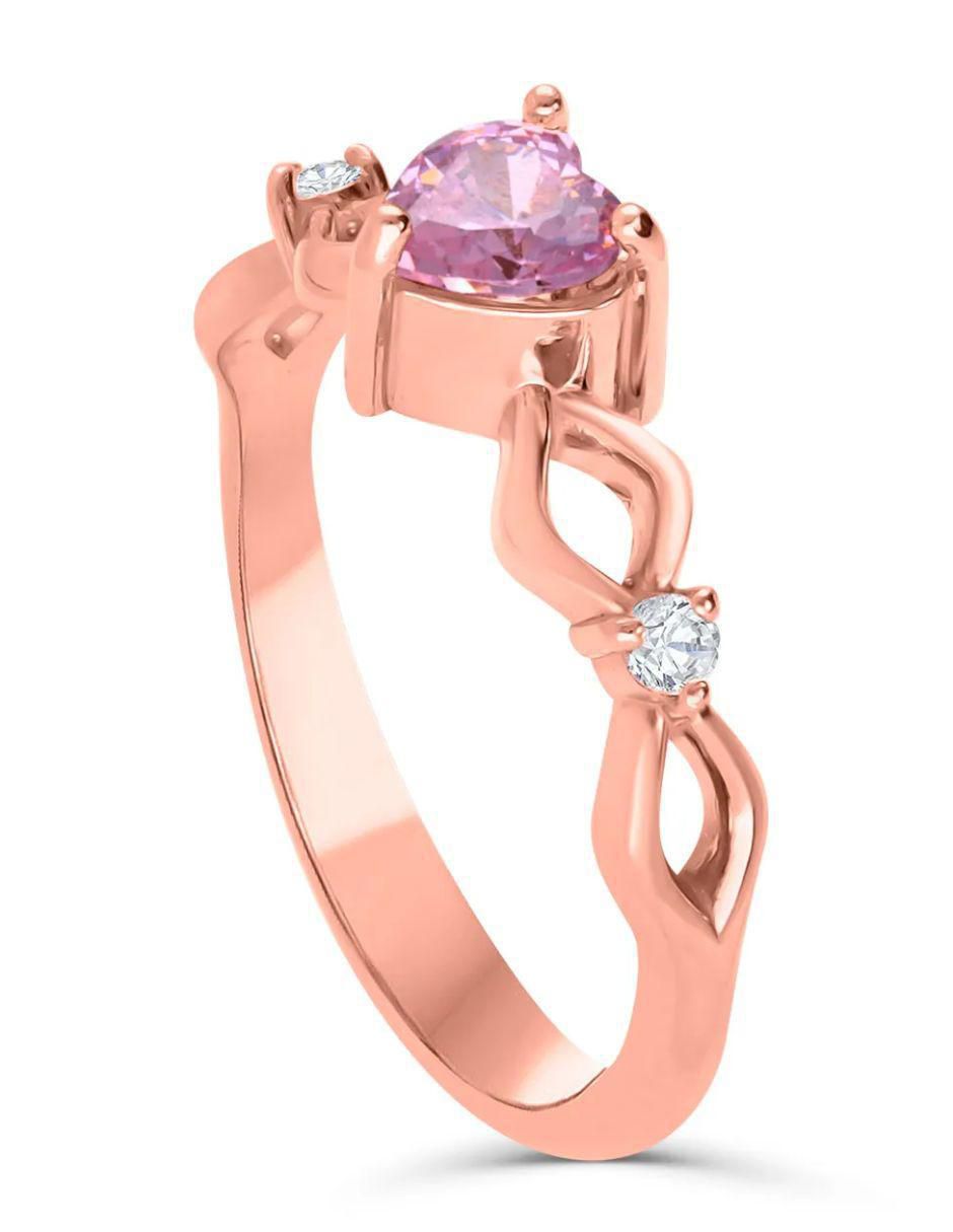 Anillo de corazón 14 k de oro rosa zirconia brillante 4