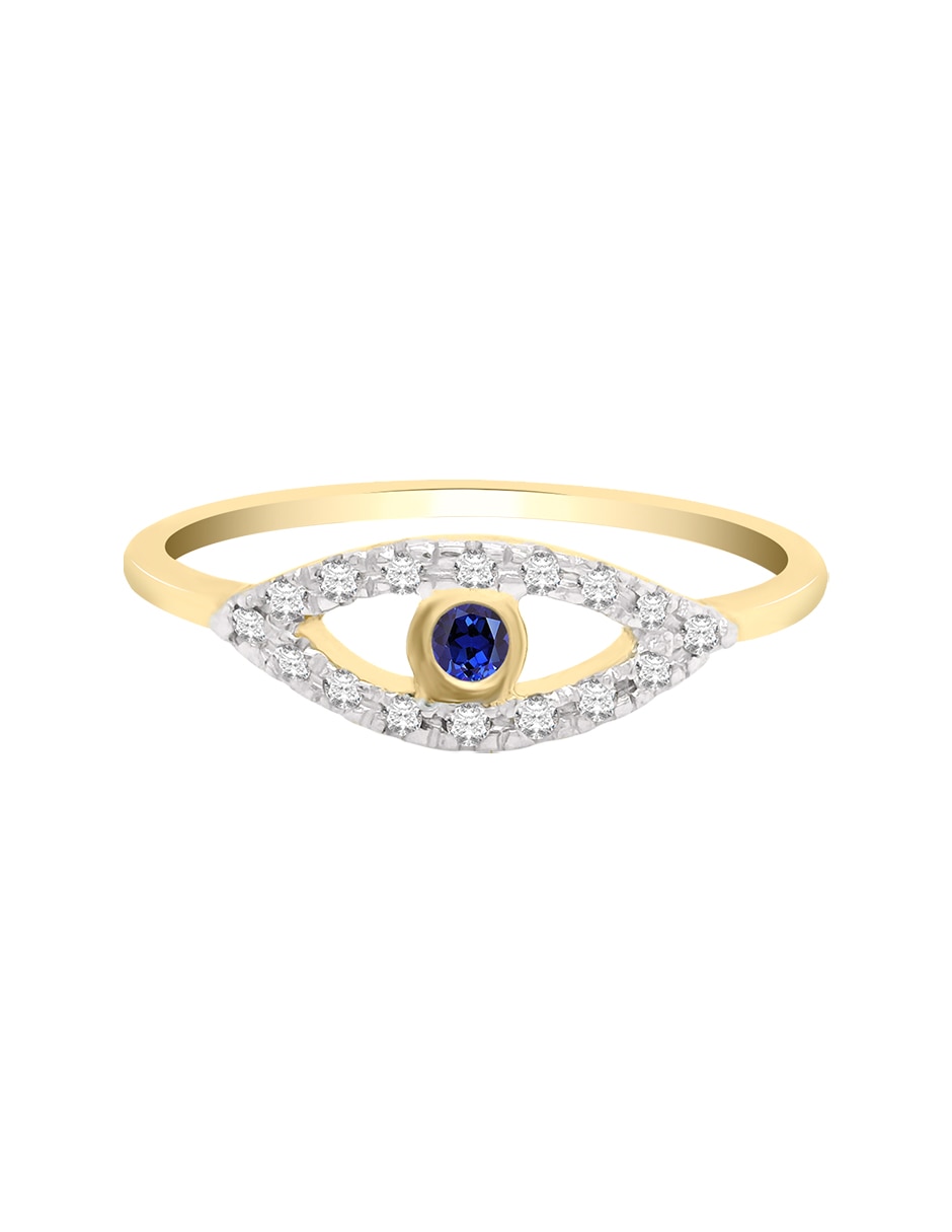 Anillo con gema de ojo Drusila 14 k de oro amarillo zafiro y diamante brillante