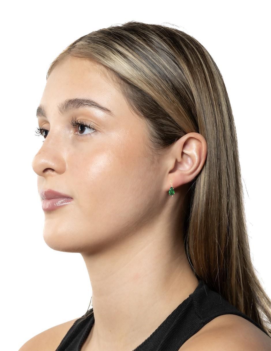 Arete corto de gota de oro 10 k con acabado brillante zirconia 3