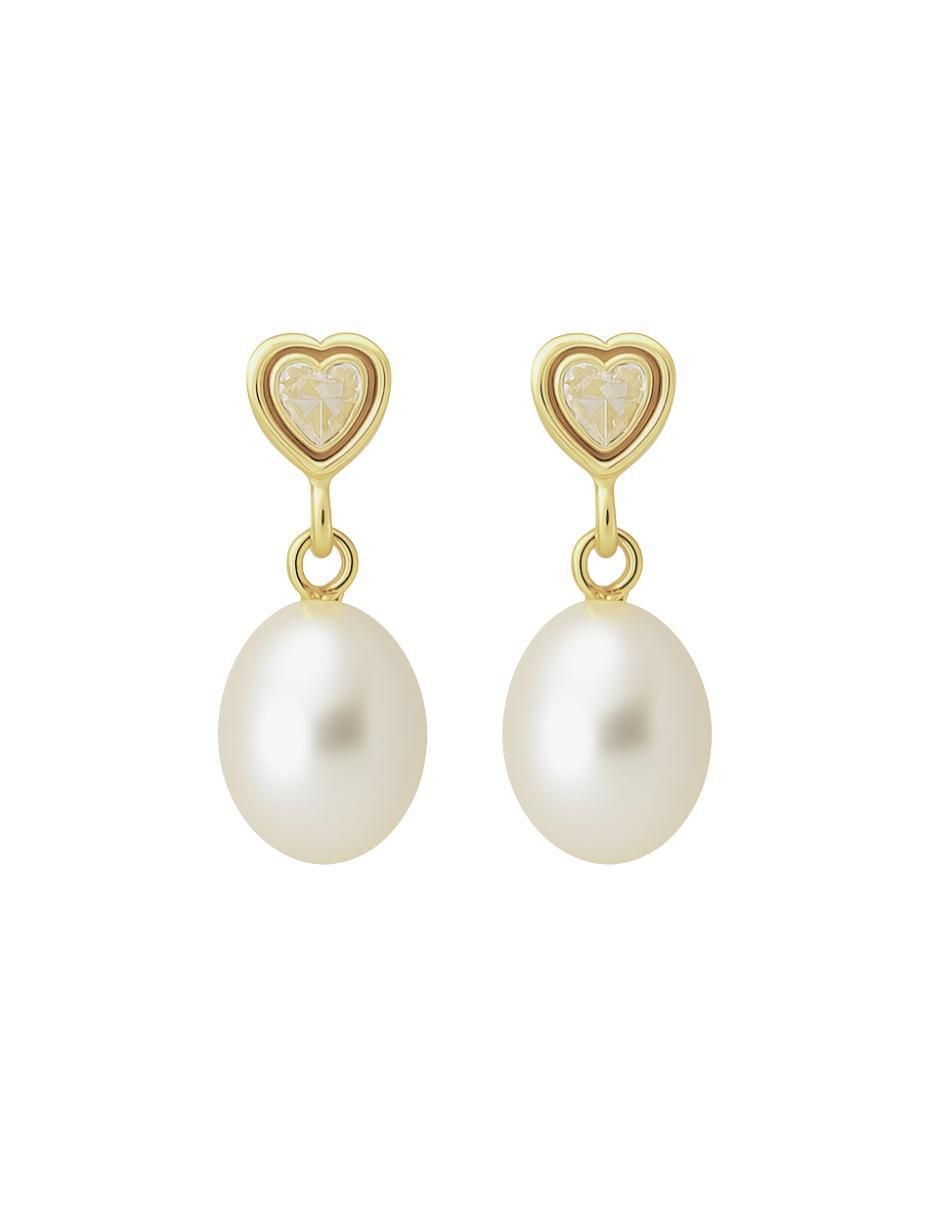 Aretes de corazón de oro 14 K con acabado brillante zirconia Aretes de corazón de oro 14 K con acabado brillante zirconia