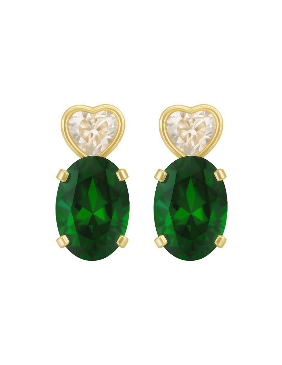 Aretes de corazón de oro 14 K con acabado brillante agata verde natural