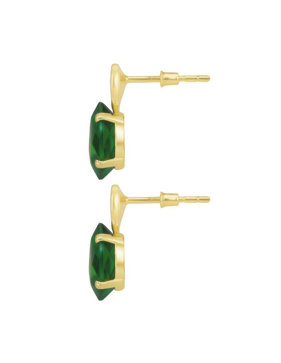 Aretes de corazón de oro 14 K con acabado brillante agata verde natural 3