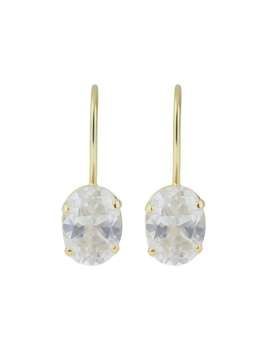 Arete ovalado de oro 10 K con acabado brillante zirconia Arete ovalado de oro 10 K con acabado brillante zirconia