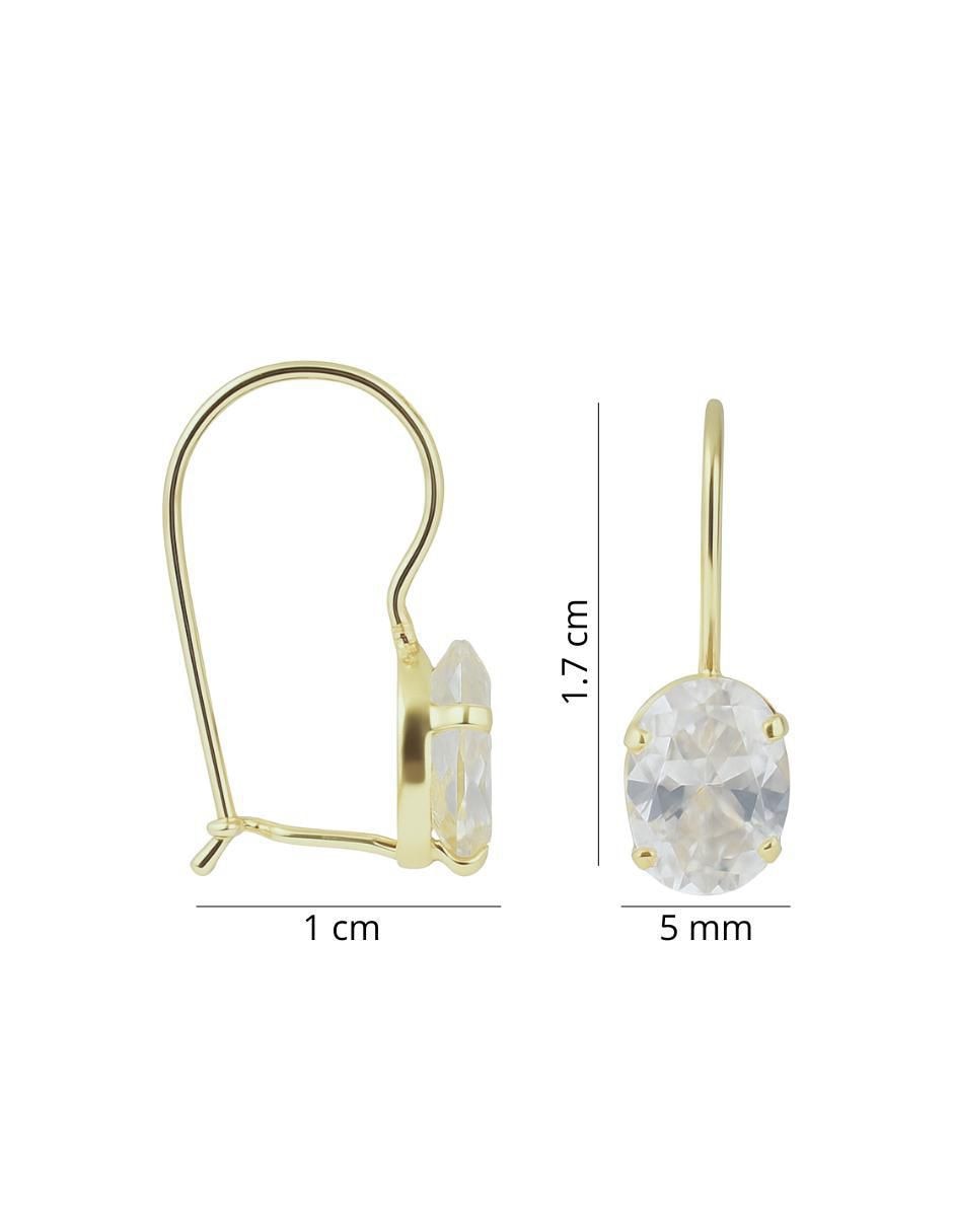 Arete ovalado de oro 10 K con acabado brillante zirconia 2