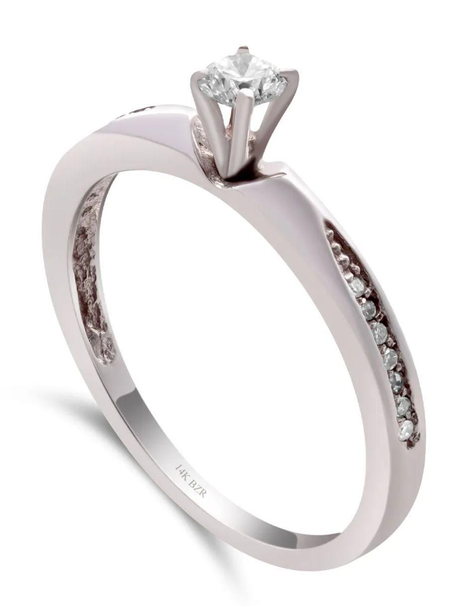 Solitario de oro blanco 14 k diamante
