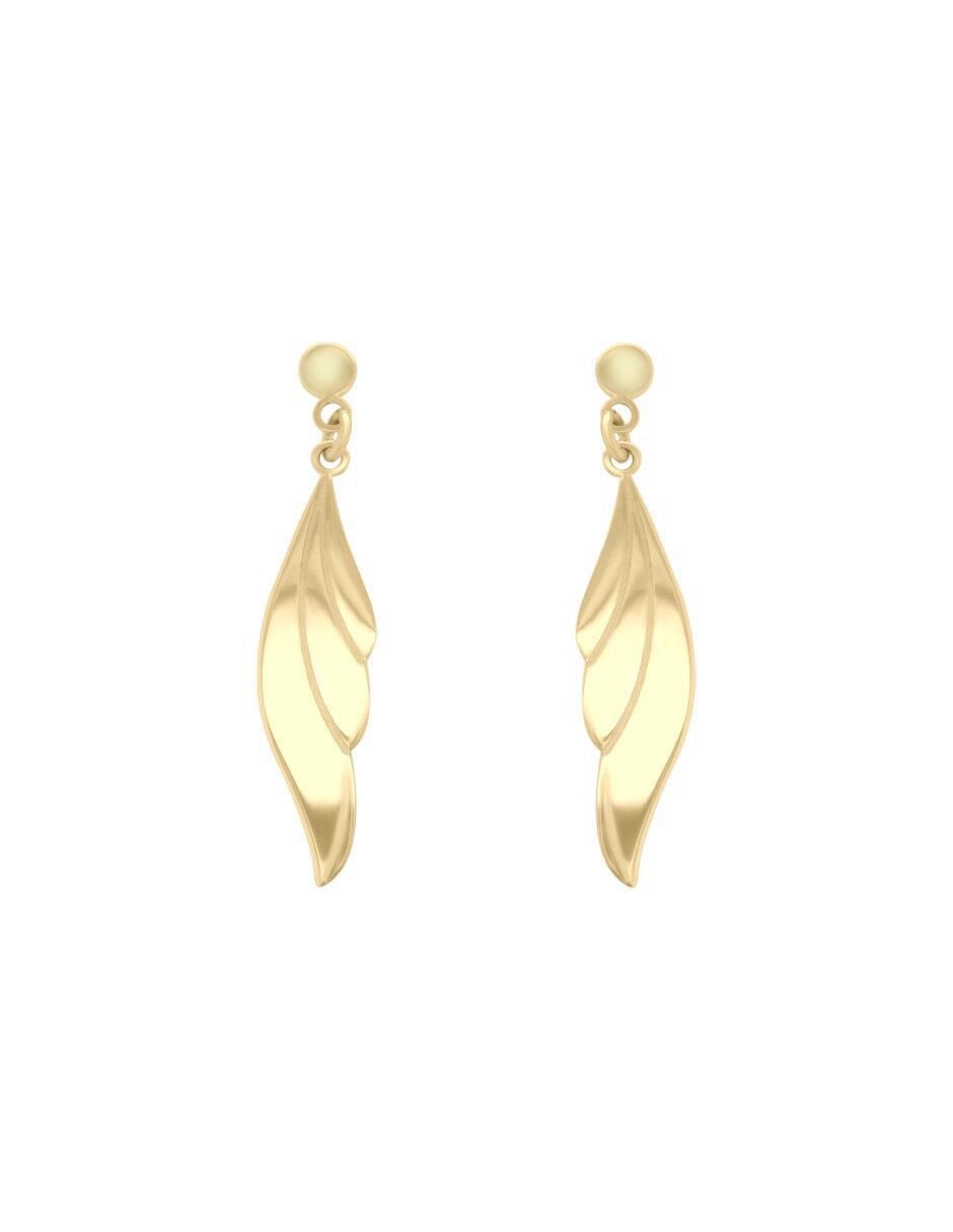 Aretes cortos de alas Feathery de oro 14 k con acabado brillante