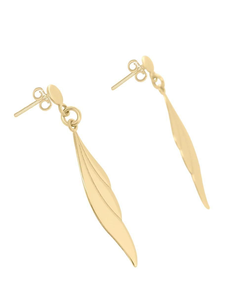 Aretes cortos de alas Feathery de oro 14 k con acabado brillante 2