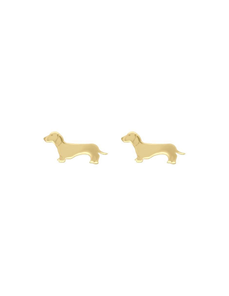 Aretes cortos de perro Winnie de oro 14 K con acabado brillante