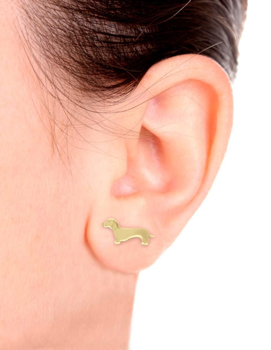 Aretes cortos de perro Winnie de oro 14 K con acabado brillante 3