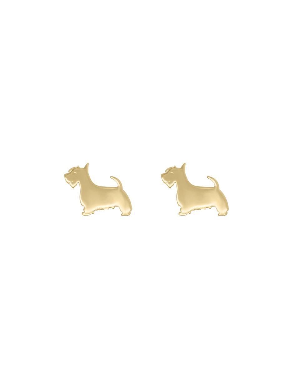 Aretes cortos de perro Schnauzer de oro 14 K acabado brillante
