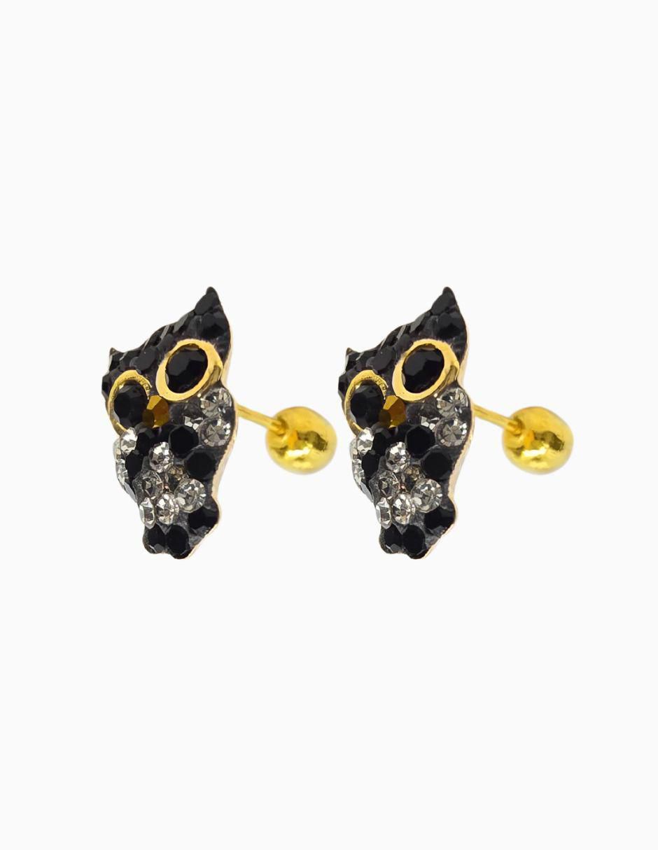 Broqueles de búho de oro 14 K con acabado pavé zirconia 2