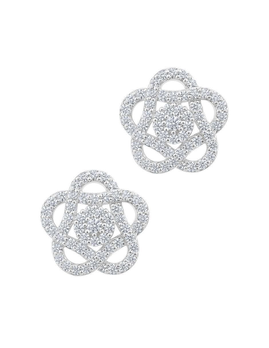 Broqueles de flor de plata P 925 con acabado plateado zirconia