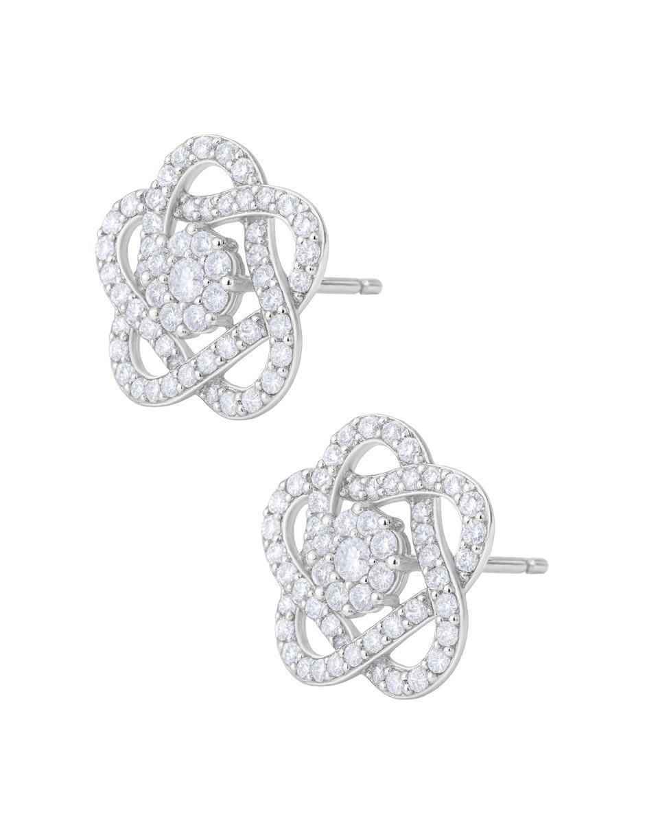 Broqueles de flor de plata P 925 con acabado plateado zirconia 3