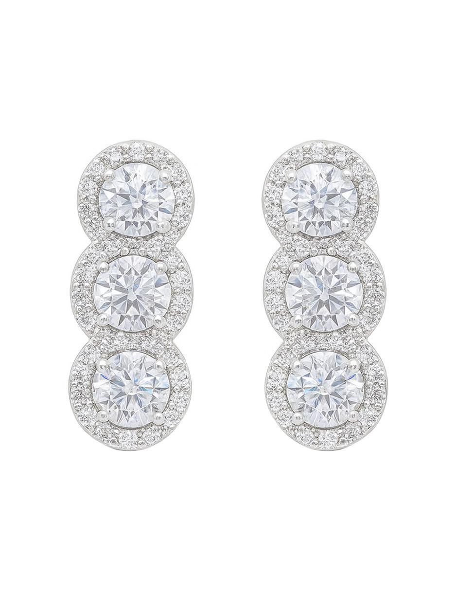 Aretes cortos circulares de Plata P 925 con acabado plateado zirconia Aretes cortos circulares de Plata P 925 con acabado plateado zirconia