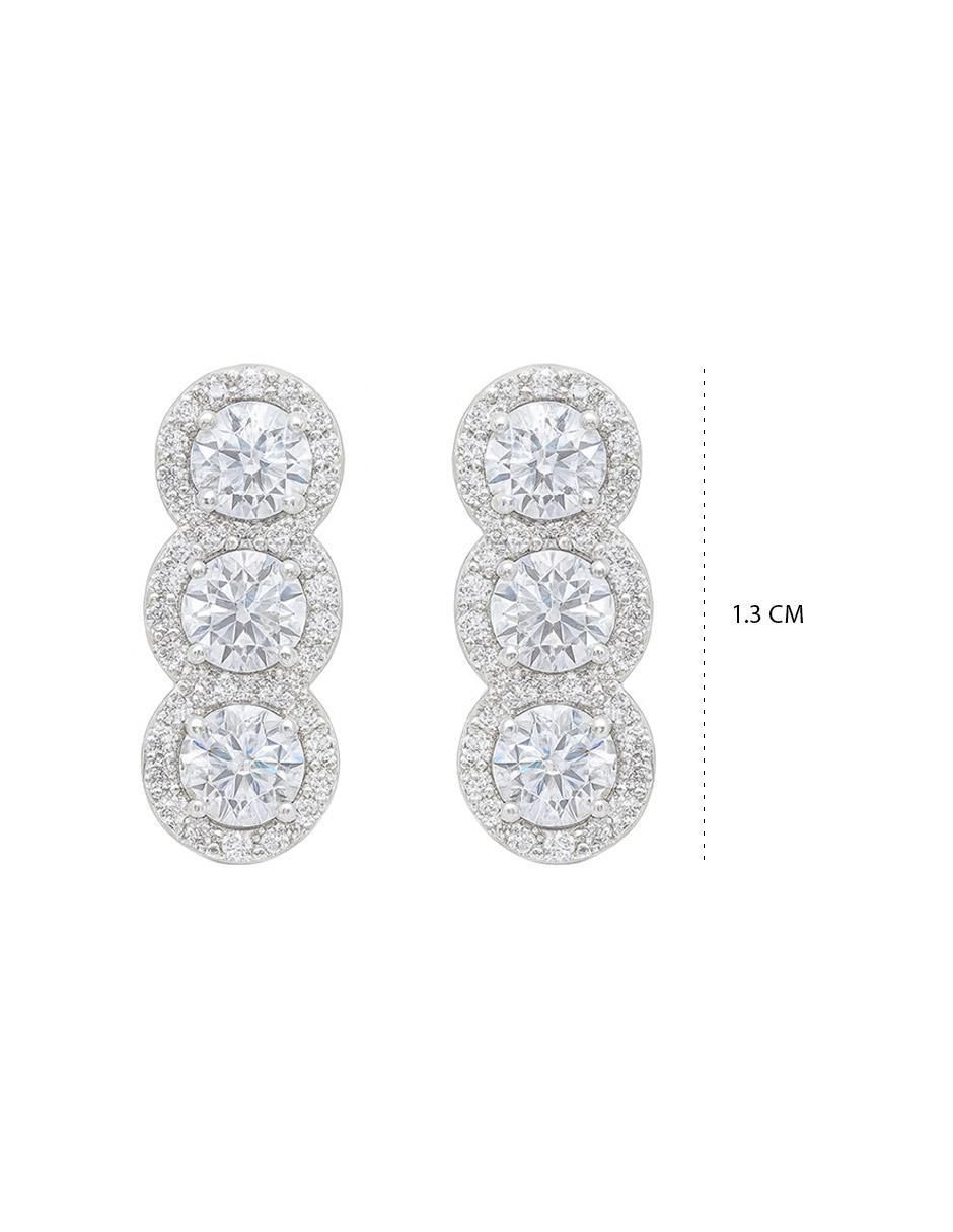 Aretes cortos circulares de Plata P 925 con acabado plateado zirconia 6