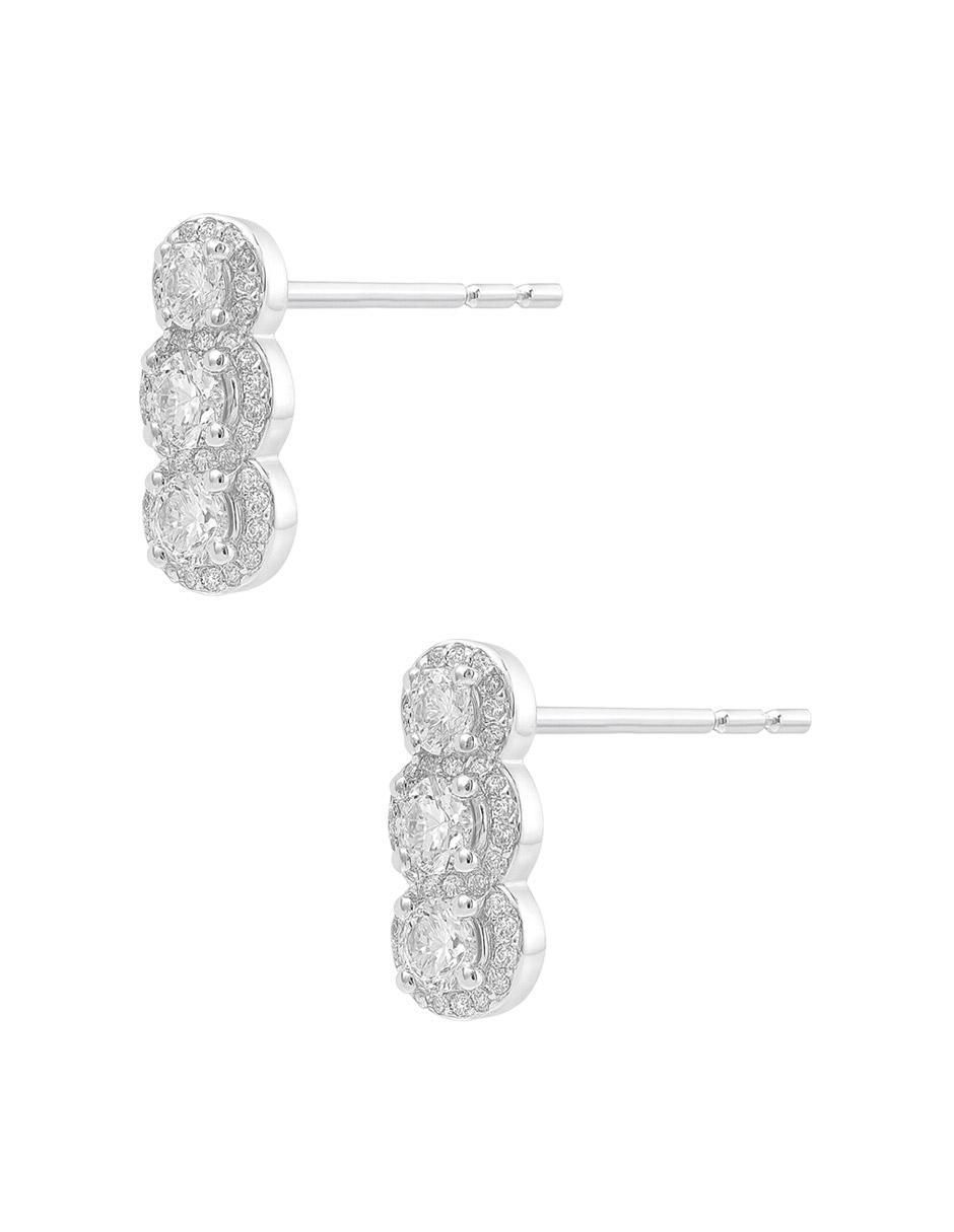Aretes cortos circulares de Plata P 925 con acabado plateado zirconia 3