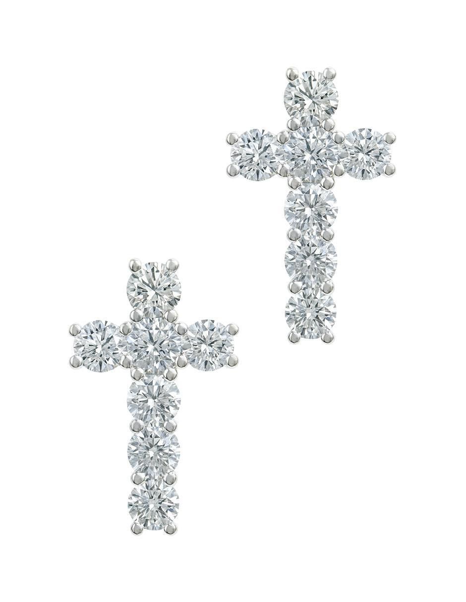 Broqueles de cruz de plata P 925 con acabado plateado zirconia Broqueles de cruz de plata P 925 con acabado plateado zirconia