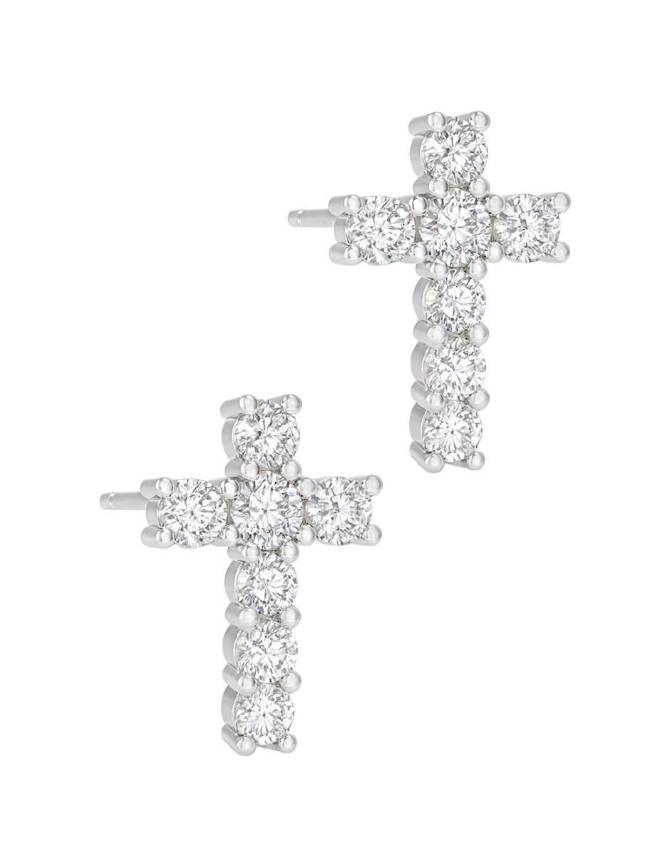 Broqueles de cruz de plata P 925 con acabado plateado zirconia 2