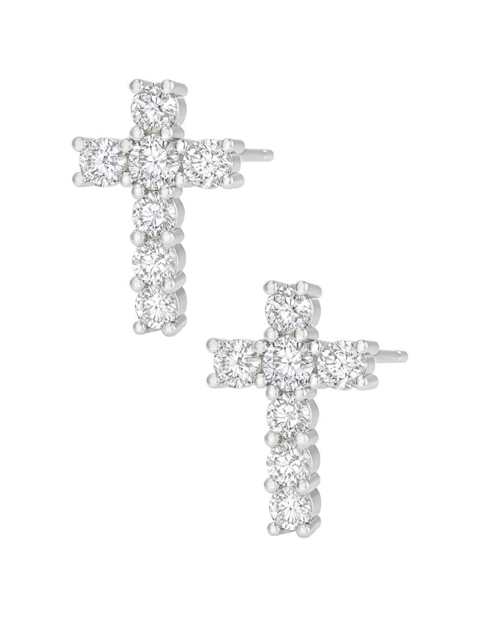 Broqueles de cruz de plata P 925 con acabado plateado zirconia 3