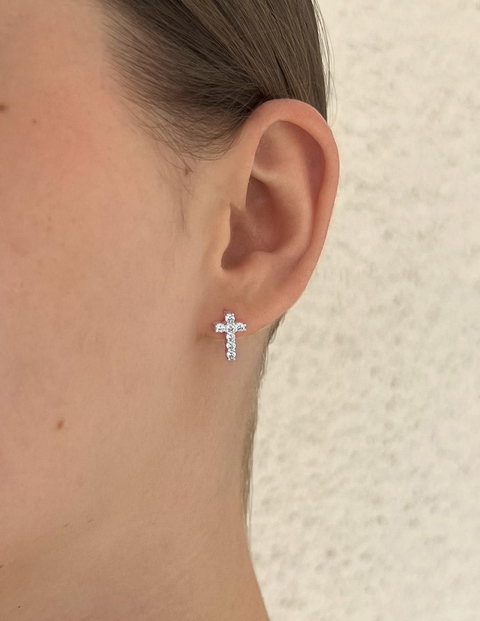 Broqueles de cruz de plata P 925 con acabado plateado zirconia 5