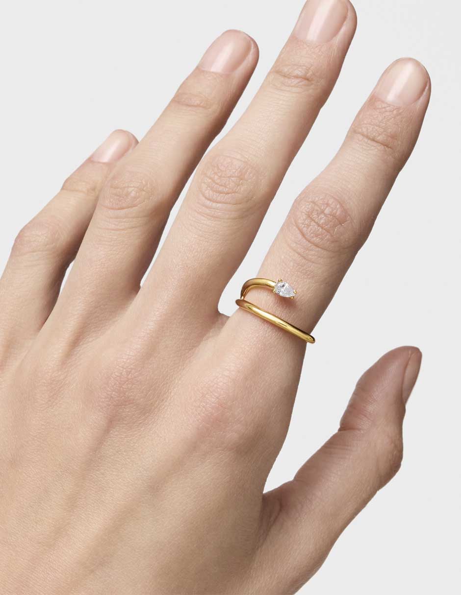 Anillo con gema Lio LGD P 925 de plata diamante con baño de oro 6
