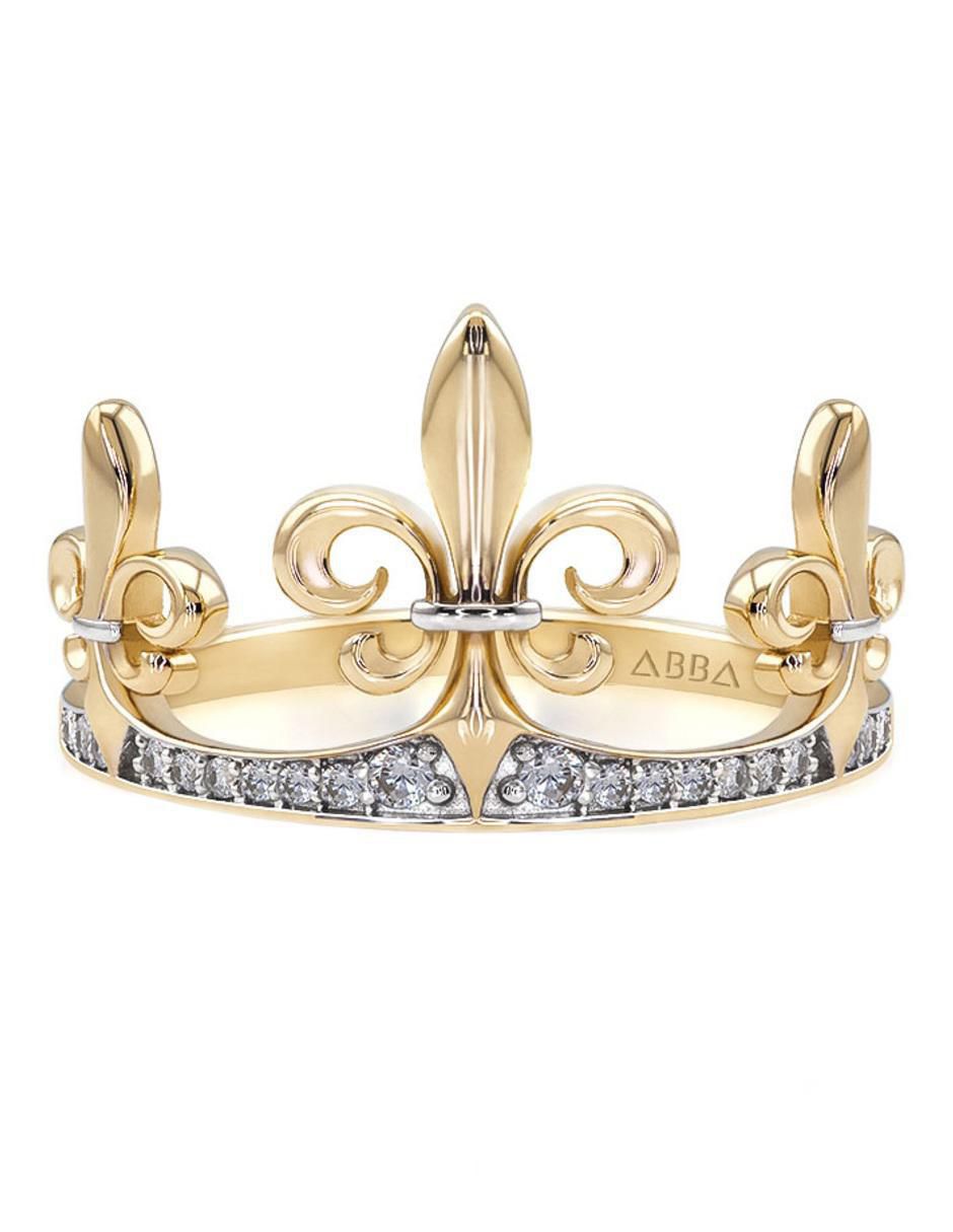 Anillo de corona 10 k de oro zirconia brillante